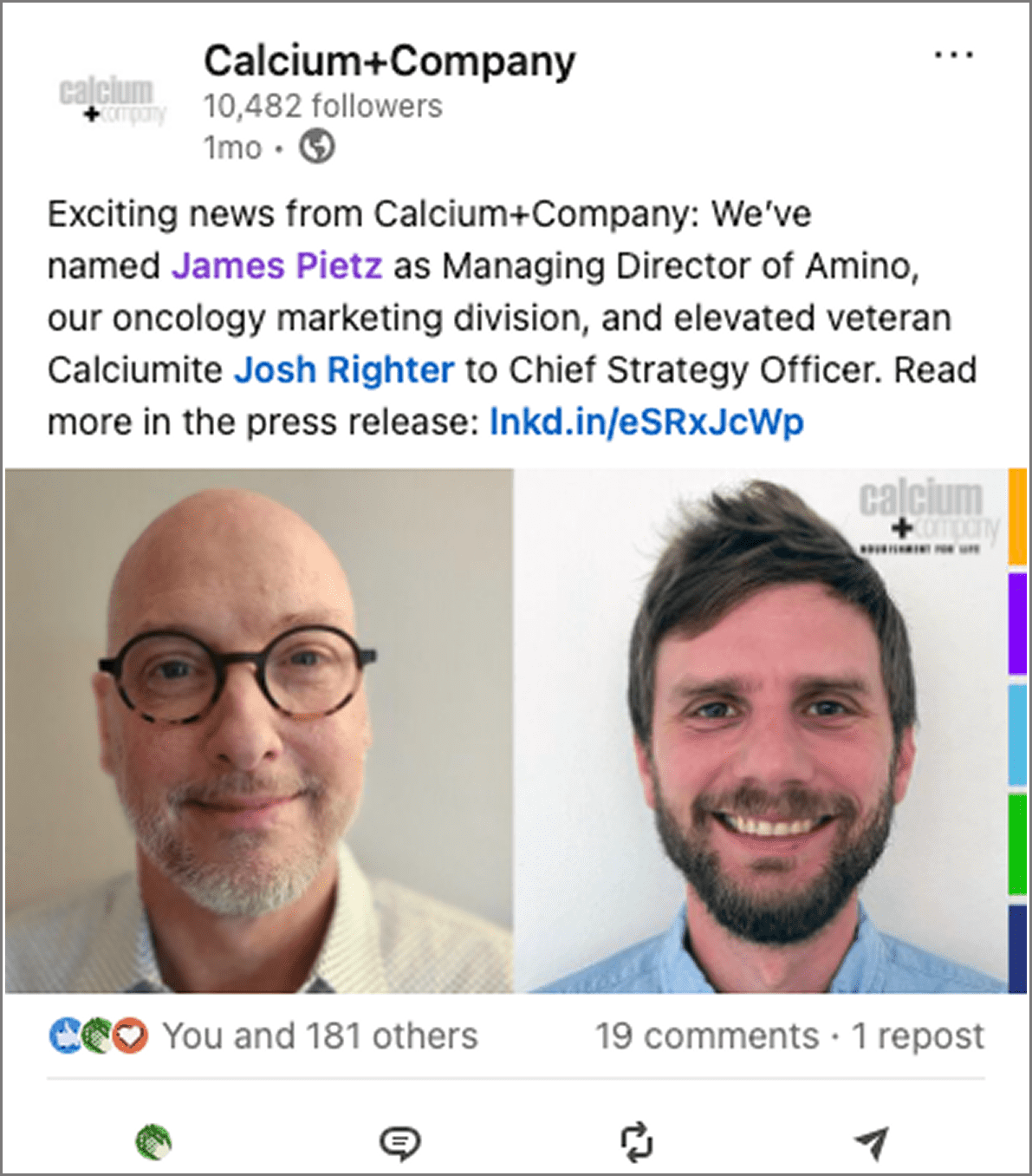 Bruno Crasileiro named Calcium+Company Chief Creative Officer LinkedIn post